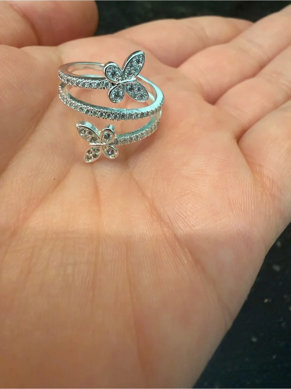 Crystal Butterfly Wrap Ring in Silver Tone - Women Jewelry